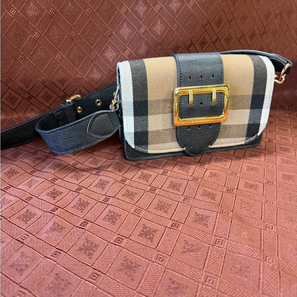 Burberry Beige and Black Mini Buckle Shoulder Bag